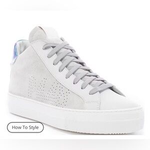 P448 Grey and White High-Top Sneakers with Iridescent Heel